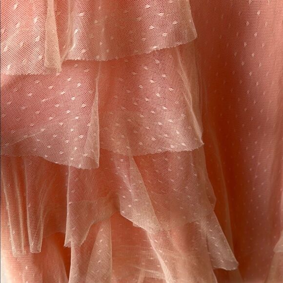 AMERICAN RETRO Peach Ruffle One-Shoulder Dress 80s Prom Flapper Tulle Polka Dot - Picture 5 of 11